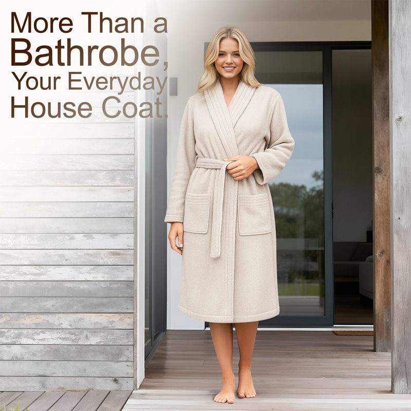 Ibanez Warm Fleece Super Soft Adult Woman Bathrobes, M, Beige