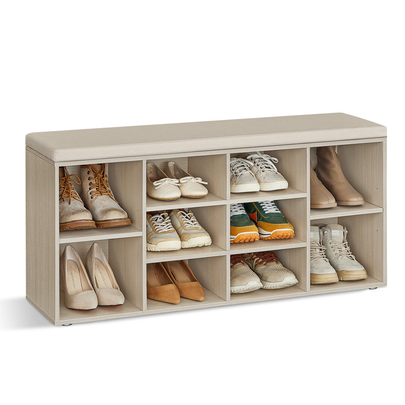 Banc de rangement pour chaussures avec paires de tablettes Arney, Beige naturel