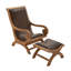 Chaise d'appoint rembourrée en cuir avec repose-pieds en bois et pieds arqués