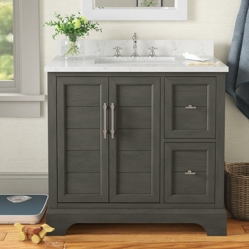  36" Freestanding Single Sink Bathroom Vanity with Top, Silver Gray