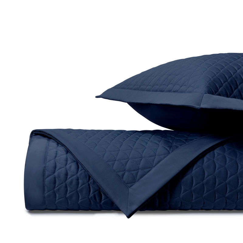 Anastasia Quilted Sateen Coverlet Set, Navy, King Coverlet/Bedspread + 2 Shams