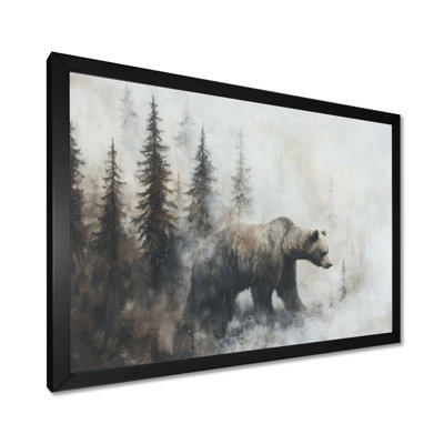 Bear In The Fog Forest Landscape II - Bear Wall Art