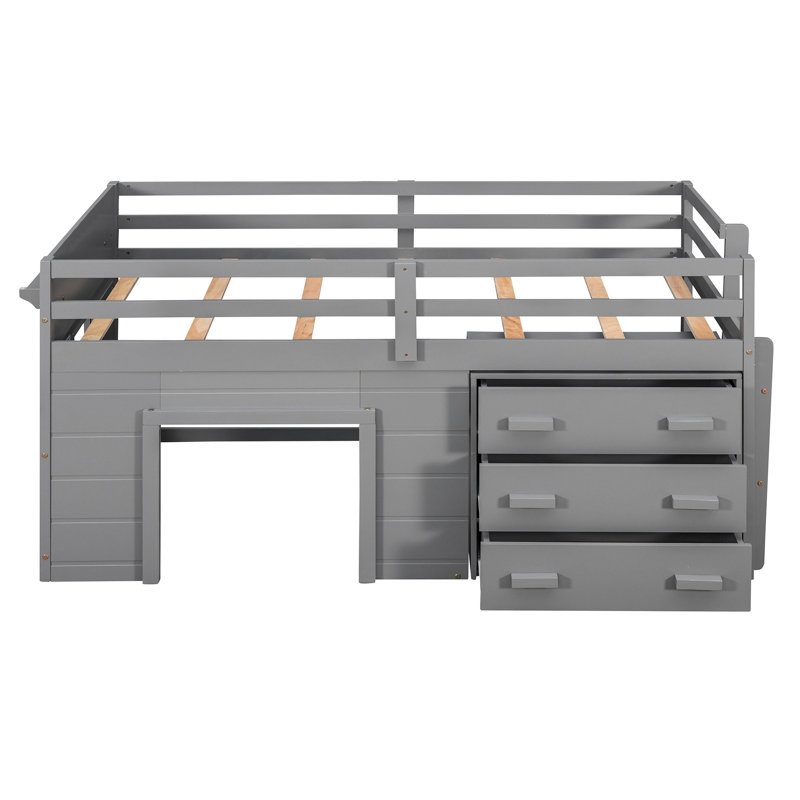 Gray Twin Loft Bed With Safe Shelf And Cabinet - Made From Solid Wood Useful For Bedroom, Gray
