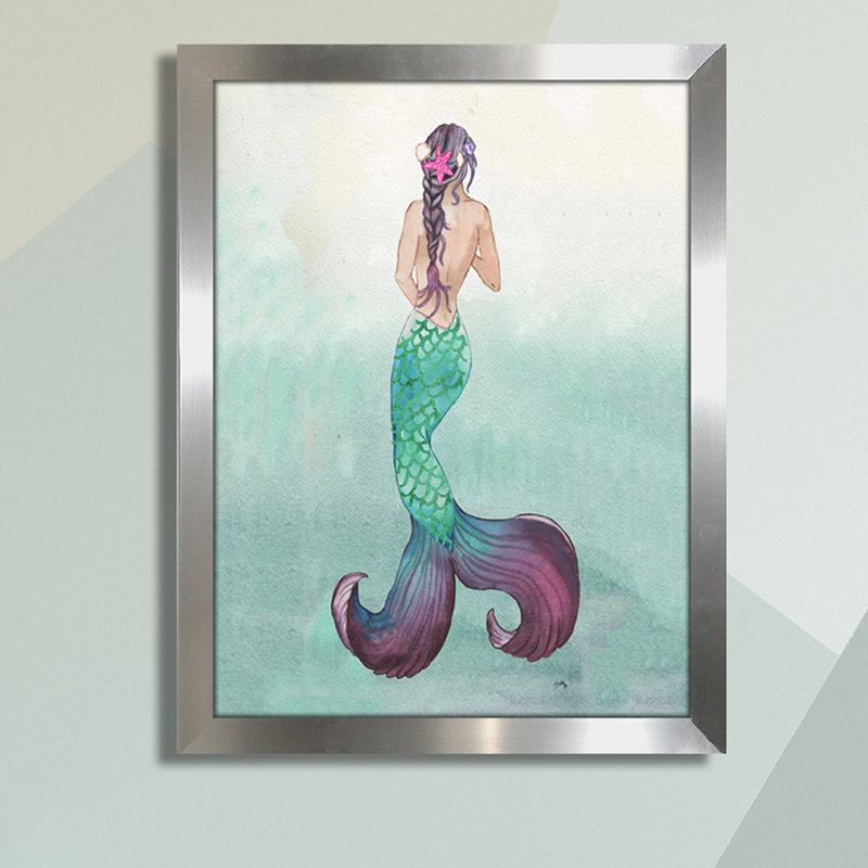 «Mermaid» - Imprimé, Cadre argenté, H 17,5 po x l 13,5 po x P 1 po