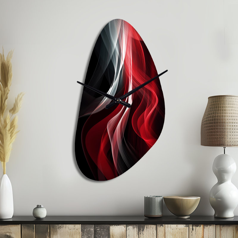 Horloge murale abstraite rouge et noire abstraite VI - Vagues, Moyenne