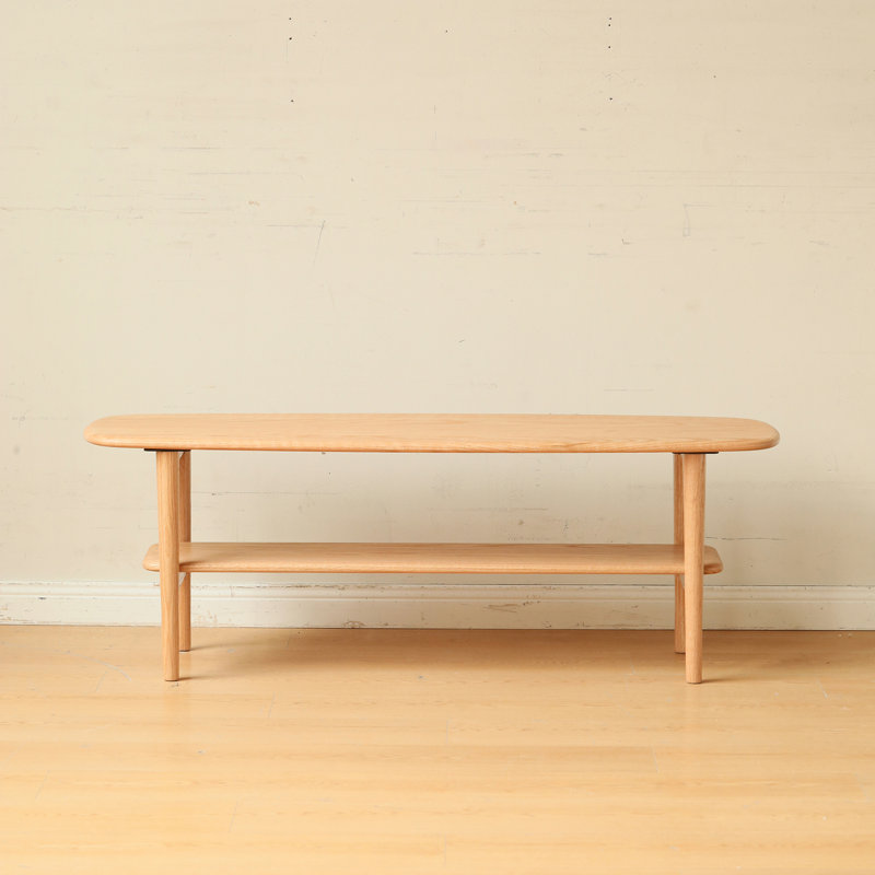 Centre de table Table basse 100% plateau en bois massif avec plateau et plateau de table basse Largeur 120 x profondeur 40 x hauteur 42 cm Bureau d'étude Facile à assembler Bois naturel avec tablette de rangement