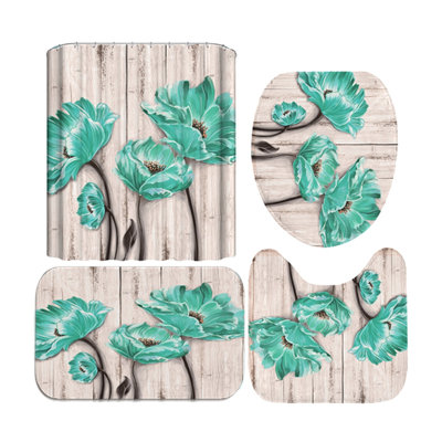 4 Piece Floral Shower Curtain Set