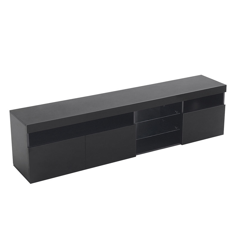 Meuble télé avec compartiments de rangement ouverts, Noir