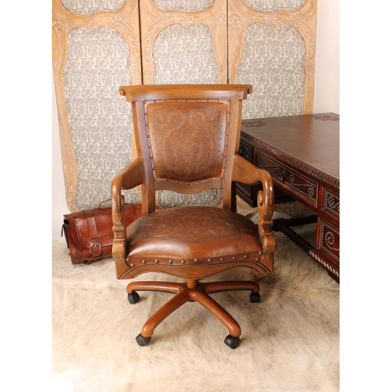 Sammy Leather Swivel Side Chair, Rustic