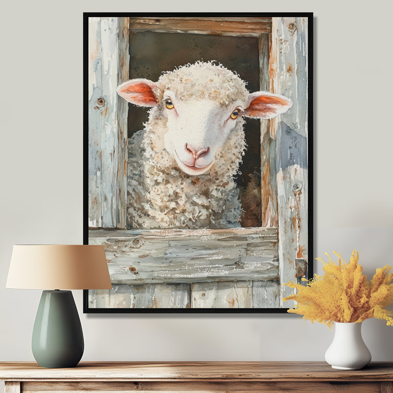 «Doralynn Cute Sheep Portrait At The Farm - Sheep», reproduction sur toile, Noir, Impression encadrée flottante