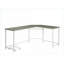Bureaux, bureau d'ordinateur en L moderne avec support à roulettes pour économiser de l'espace | Gris, blanc | Métal, bois synthétique
