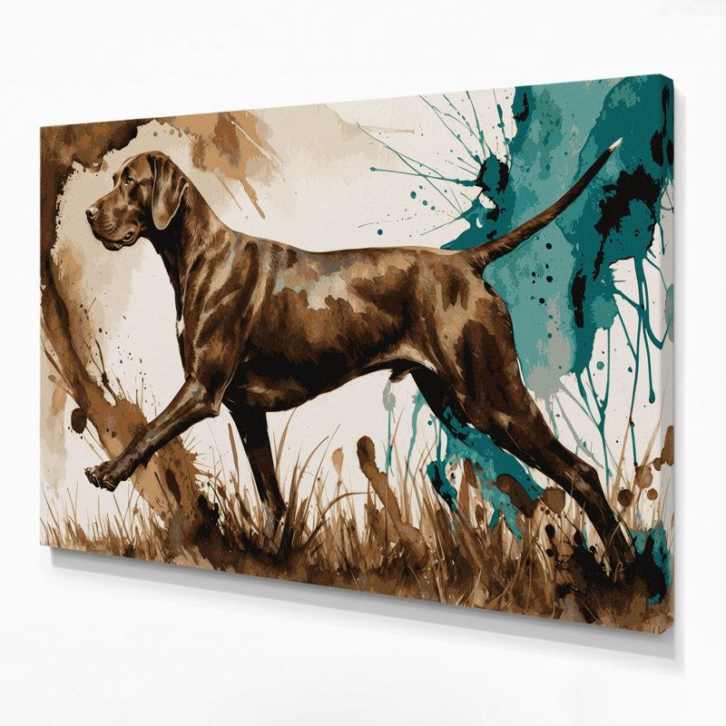 «Dogs Pointer», art mural sur toile beige, H 12 po x l 18 po