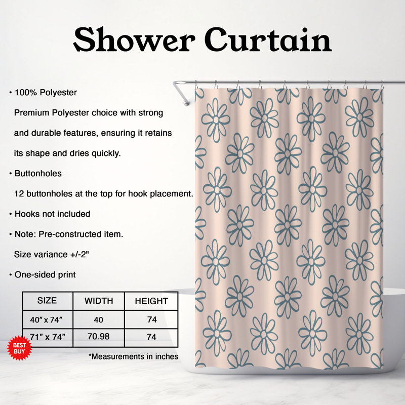 Rideau de douche 1 pièce Flower Funk, H 74 po x l 71 po