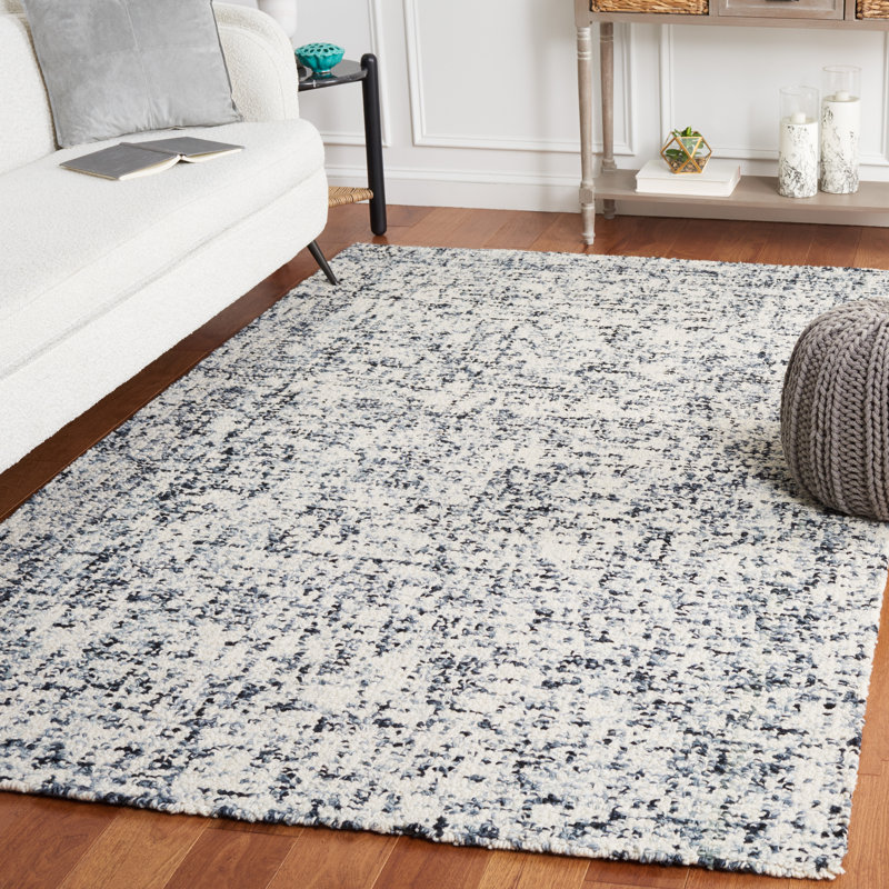 Gelissa Abstract Hand Tufted Wool/Cotton Abstract Rug in Ivory/Black, Rectangle 4' x 6'