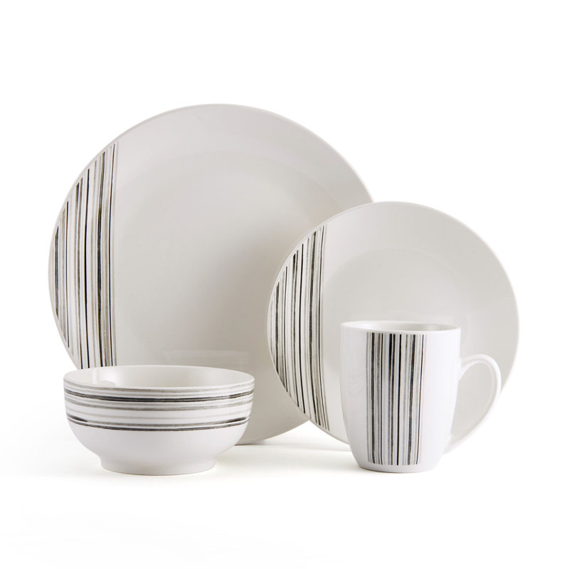 Studio Nova Brushed Lines 16-Piece Porcelain Dinnerware Set, Service for 4
