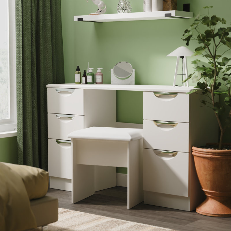 Bhodhini 6 Drawer Kneehole Desk (Ready Assembled), Grey Matt/Grey