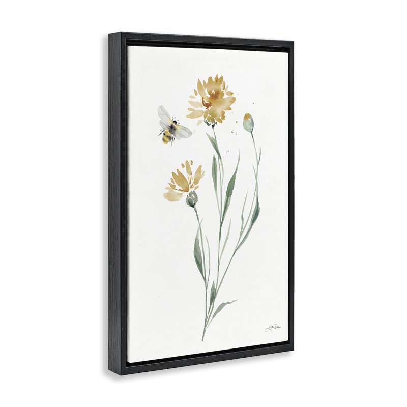 «Wild Honeybloom Flowers», toile flottante encadrée grise par Katrina Pete, H 25 po x l 17 po, Cadre flottant noir de jais