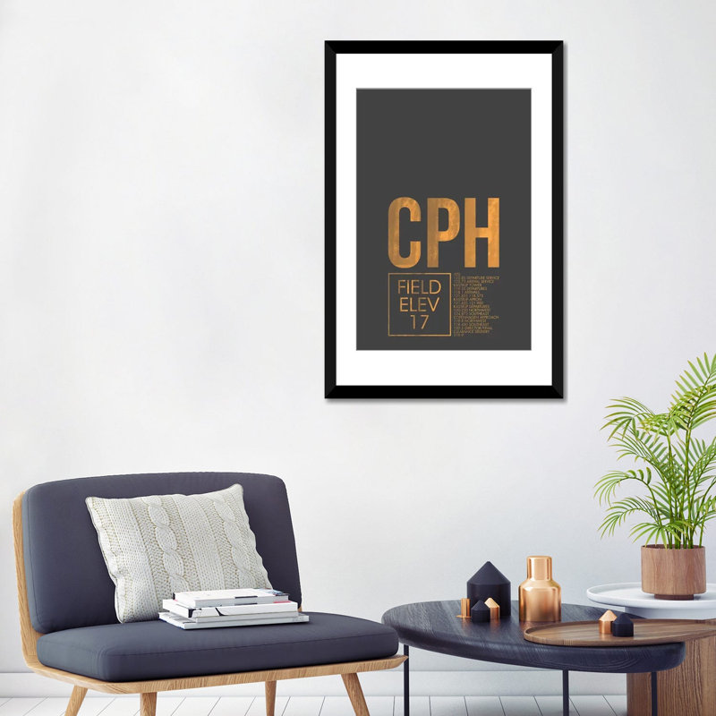 « copenhague », art textuel sur toile air control series, H 32 po x l 24 po x P 1 po, Papier d'art encadré noir, Blanc