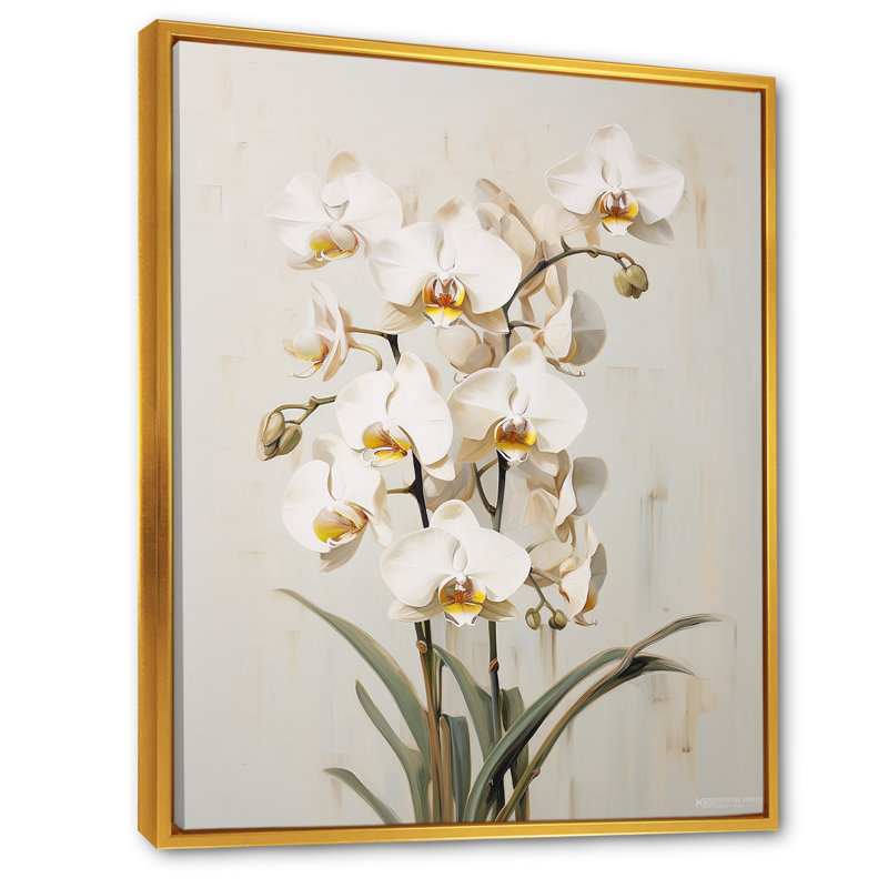 Orchidées beiges tranquillité IV, H 32 po x l 24 po x P 1 po, Cadre flottant doré