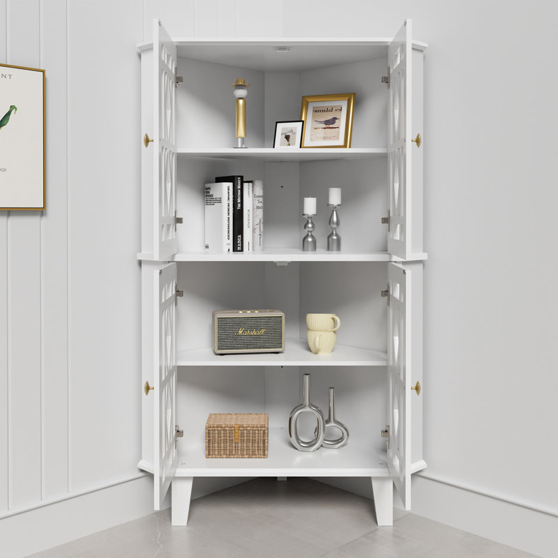Buffet décoratif de coin 2 portes Ashkan, Blanc, H 53,5 po x l 32,3 po x P 16,9 po