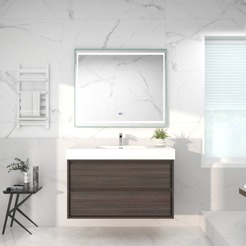 Cloude 42'' Single Bathroom Vanity with Acrylic Top, Gray Oak