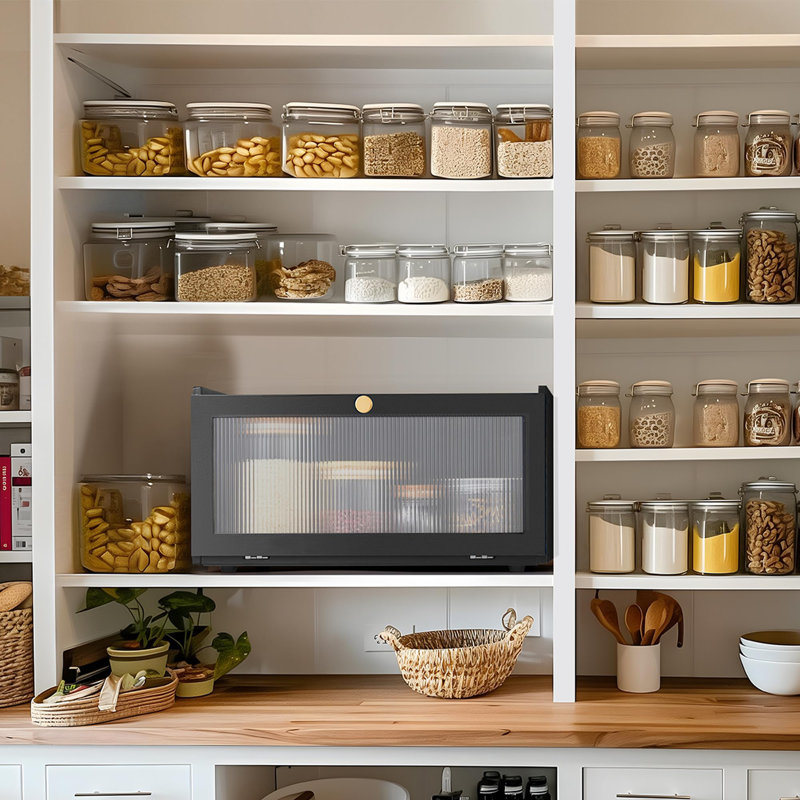 Bread Box For Kitchen Countertop,Large Modern Bamboo Bread Box With Window Bread Storage Container,(Black)