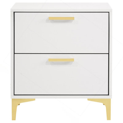 White And Gold 2-Drawer Rectangular Nightstand