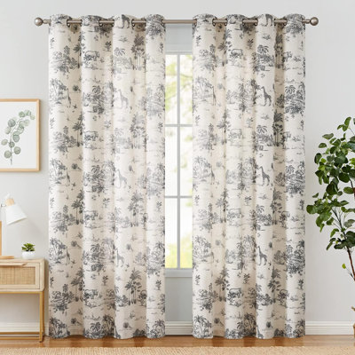 Semi Sheer Toile-printed Linen-textured Curtain