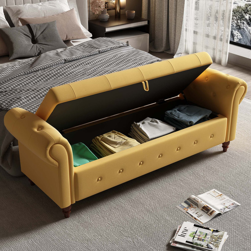 Banc, banc de lit, banc d'entrée Javelyn, Jaune, Brun foncé