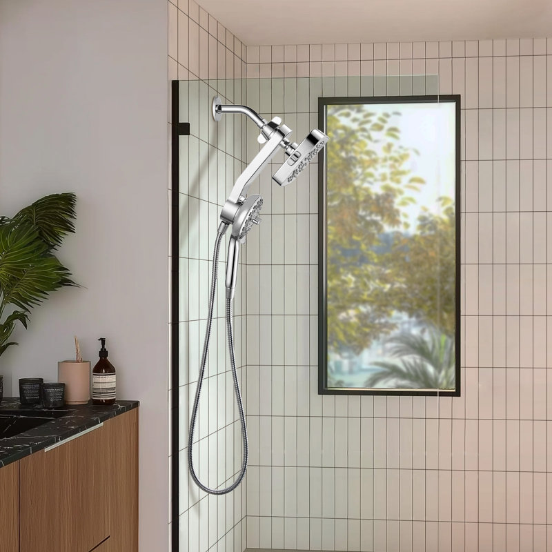 Pomme de douche magnétique double 2 en 1 avec douche à main à 5 jets et tuyau mural de 70 pouces chromé, Chrome chrome
