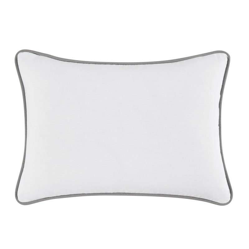 Brooklyn Loom Solid Contrast Piped Decorative Pillow, White/Gray Trim, Rectangle 14"H x 20"W