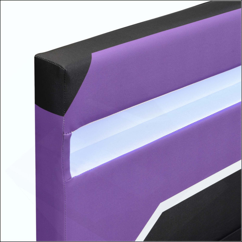 Lit de jeu avec tête de lit à DEL intégrée à 7 couleurs, lit plateforme avec rangement hydraulique à levage latéral, style Cyberpunk