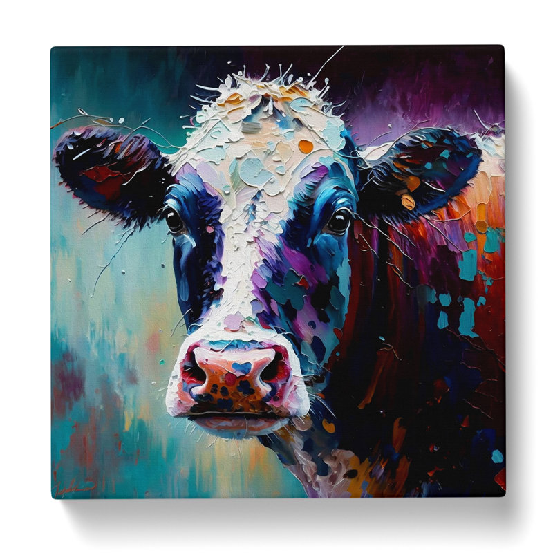 Cow Palette Knife Painting - Print, 35cm H x 35cm W x 3cm D