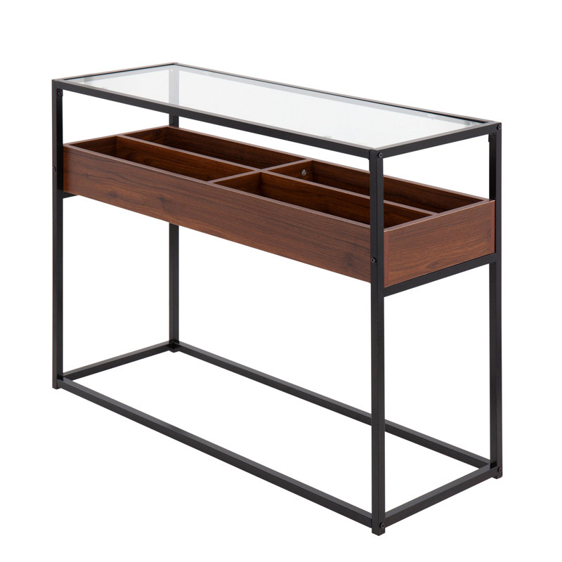 Display Contemporary Console Table in Metal, Wood, and Clear Glass by LumiSource, Black/Browm