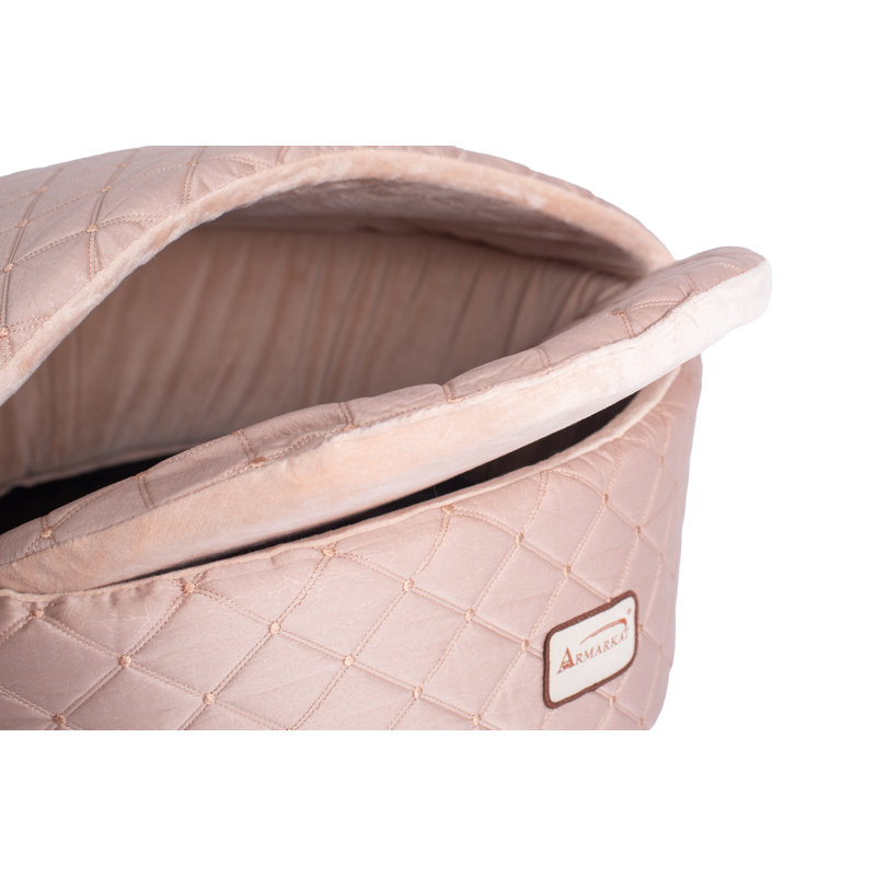 Medium Light Apricot Velvet Cat Bed with Hood