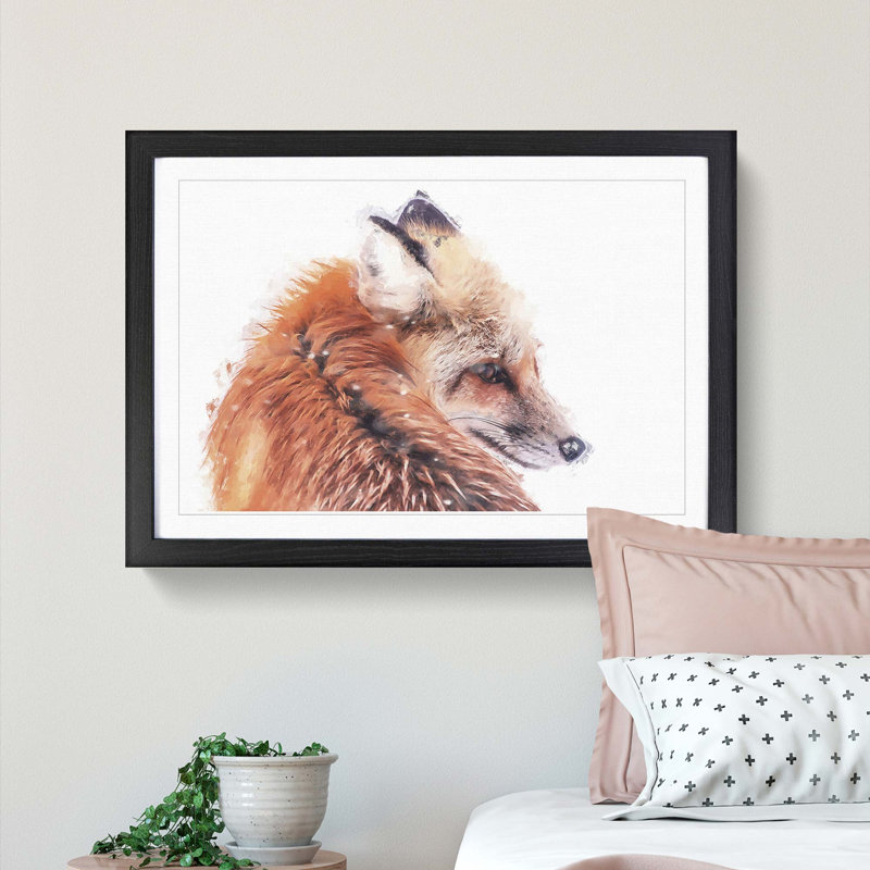 Red Fox in Winter in Abstract - Picture Frame Painting Print, 36cm H x 48cm W x 2cm D, Black Framed