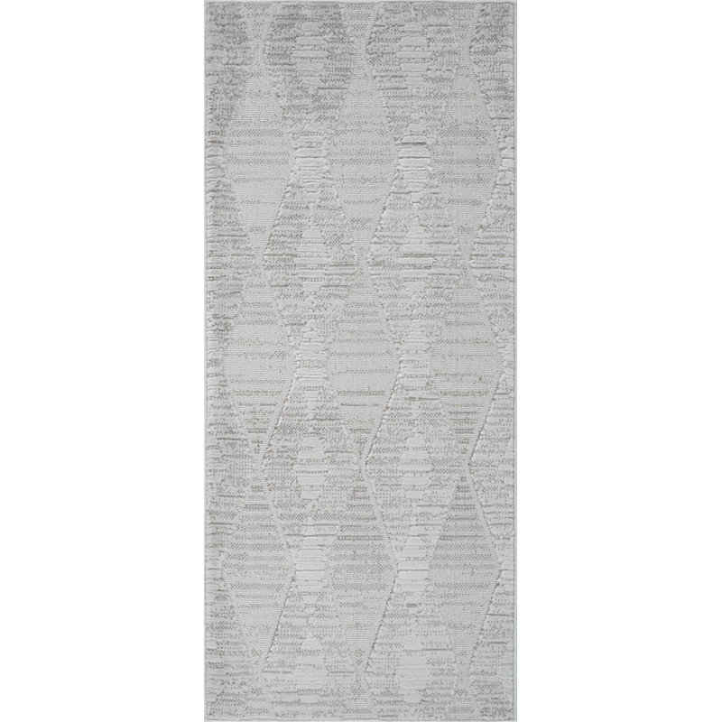 Tapis délavé géométrique gris et ivoire 2 pi x 5 pi