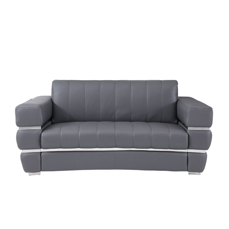 Causeuse en cuir Monza, Cuir véritable gris foncé