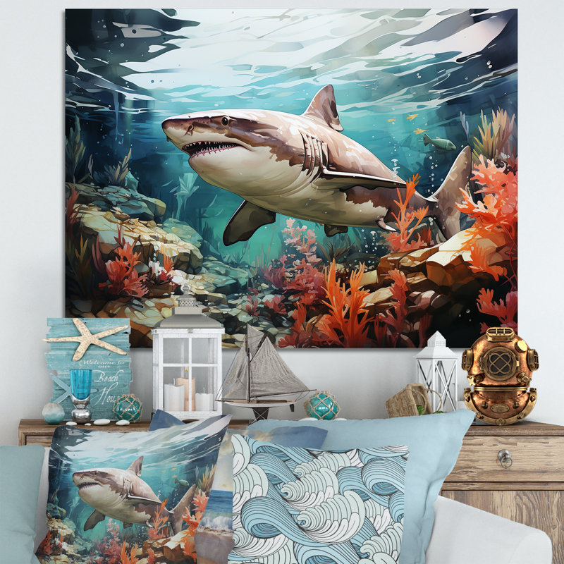 " Silent Hunter Sharks Portrait IV ", 24" H x 32" W x 1" D, Wrapped Canvas