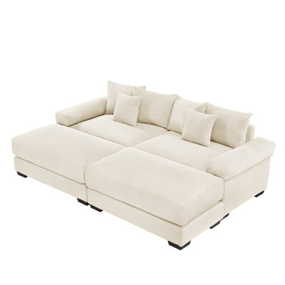 Quinton Corduroy Sectional Sofa with 2 Movable Ottomans & Throw Pillows