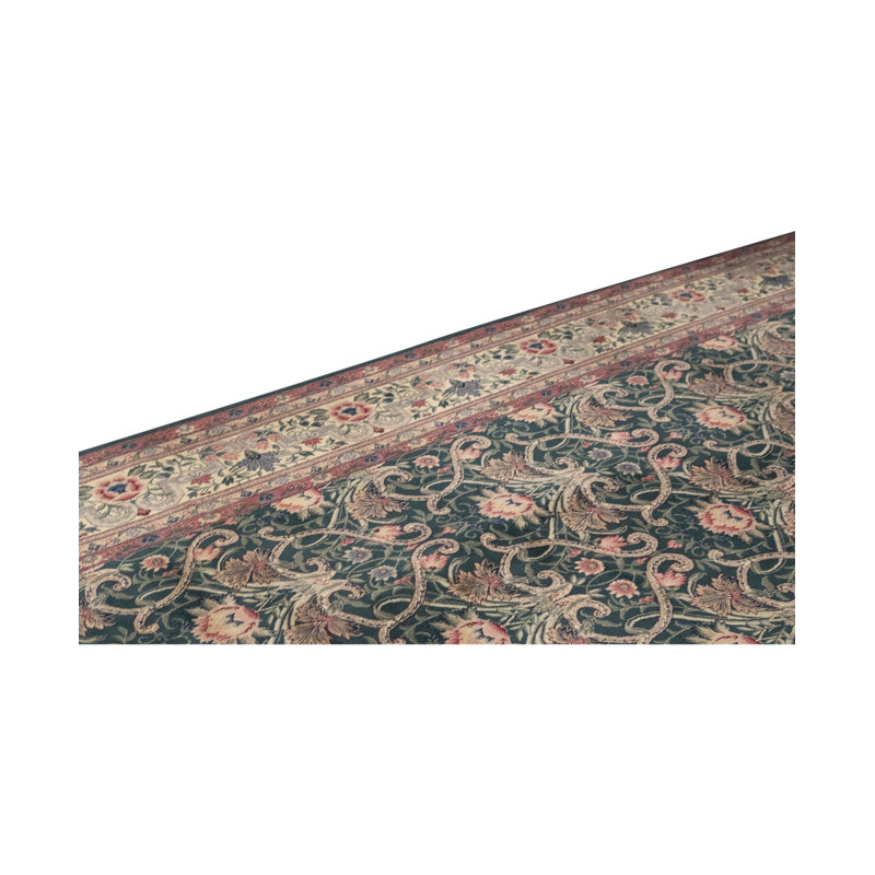 Hand-Knotted High-Quality Green and Cream Area Rug