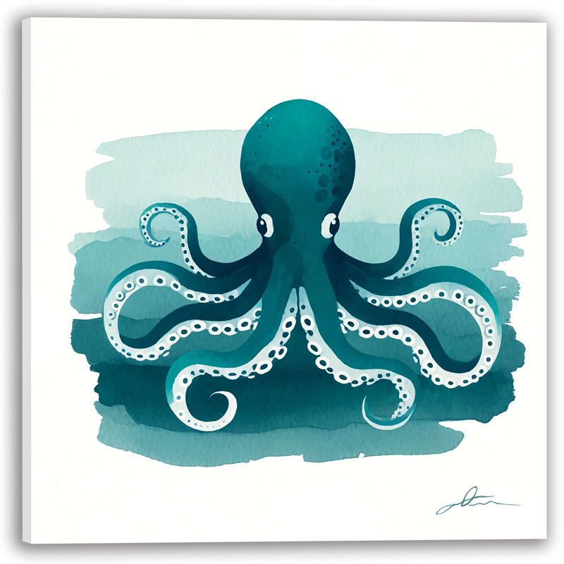 «Playful Octopus Waves», art mural sur toile, H 12 po x l 12 po x P 1 po