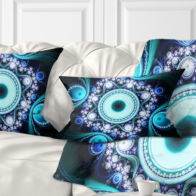 Coussin de style fractal avec cercles lombaires Abstract, Turquoise