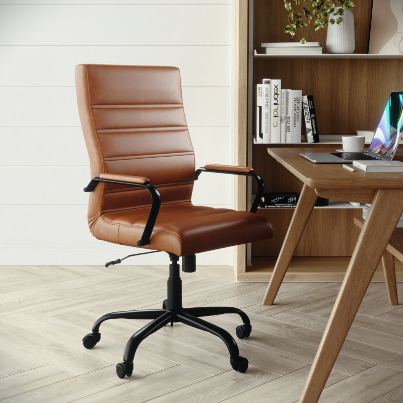 Ergonomic Upholstered High-Back Swivel Office Chair, Black, Brown Faux Leather