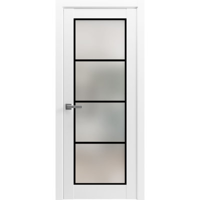Porte française pleine prémontée 28 x 80 pouces Planum 2132 Verre dépoli blanc soie Panneau simple Cadre Moulures Poignée Portes robustes pour salle de bain et chambre