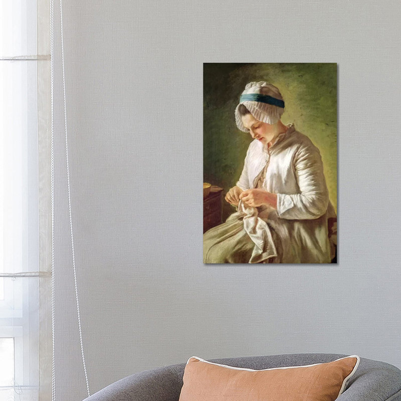 The Seamstress (Young Woman Working) by Francoise Duparc - Wrapped Canvas Painting