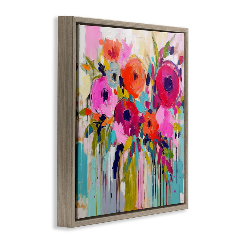 "Bold Drip Roses", art mural encadré par Irena Orlov, Cadre flottant orme Montalcino, H 18 po x l 18 po