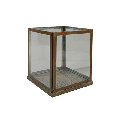 Petit porte-bougie antique en fer et verre
