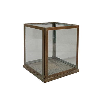 Small Aged Antique Candle Holder Iron & Glass
