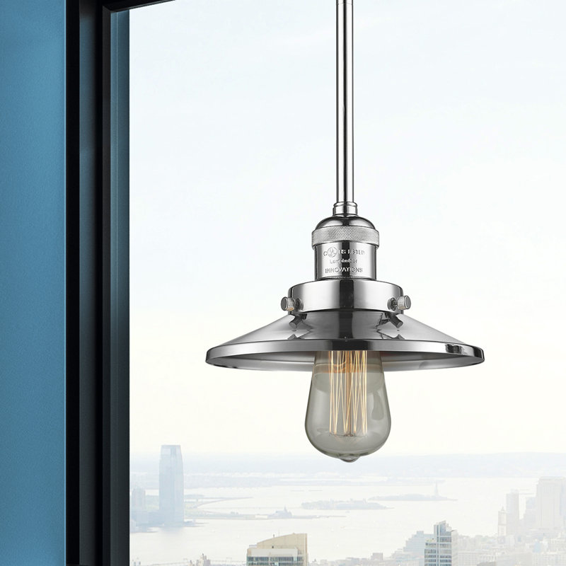 Luminaire suspendu conique à 1 lumière Gault, Ampoule incandescente rétro de 60 watts, Chrome poli, Chrome poli